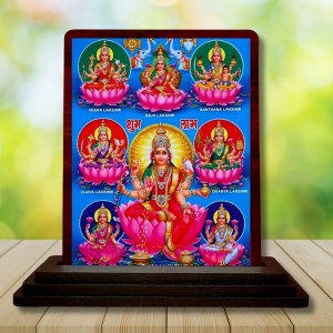Car Desk/Table Top Ashta Lakshmi Wooden Photo Stand 3x4 Inches, Compact & Stylish Spiritual Display For Car, Home & Office (Pack Of 1) (F14154)