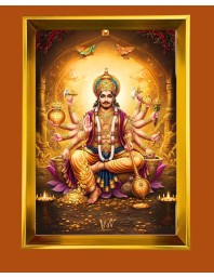 Lord Kubera Golden Photo Frame - 18x22 Inches | Elegant Wooden Frame For Home, Office & Temple Decoration | Spiritual Wall & Table Decor And Gift Item (F9546)