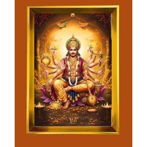 Lord Kubera Golden Photo Frame - 18x22 Inches | Elegant Wooden Frame For Home, Office & Temple Decoration | Spiritual Wall & Table Decor And Gift Item (F9546)