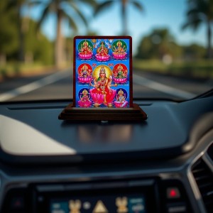 Car Desk/Table Top Ashta Lakshmi Wooden Photo Stand 3x4 Inches, Compact & Stylish Spiritual Display For Car, Home & Office (Pack Of 1) (F14154)