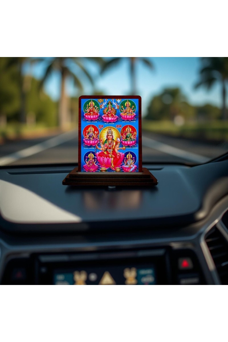 Car Desk/Table Top Ashta Lakshmi Wooden Photo Stand 3x4 Inches, Compact & Stylish Spiritual Display For Car, Home & Office (Pack Of 1) (F14154)