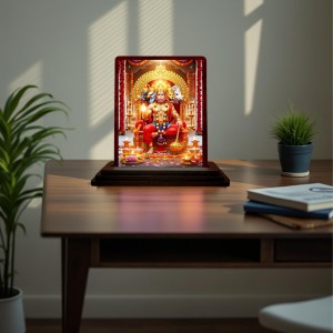 Car Desk/Table Top Lord Hanuman Wooden Photo Stand 3x4 Inches, Compact & Stylish Spiritual Display For Car, Home & Office (Pack Of 1) (F15186)