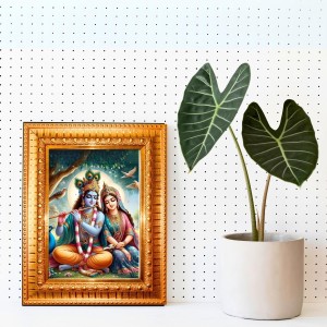 Flue Radha And Krishna Golden Designer Photo Frame | 16x20 Inch Religious Wall Hanging Frame For Home & Office Decoration | Hindu Deity Spiritual Gift Item
