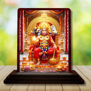 Car Desk/Table Top Lord Hanuman Wooden Photo Stand 3x4 Inches, Compact & Stylish Spiritual Display For Car, Home & Office (Pack Of 1) (F15186)