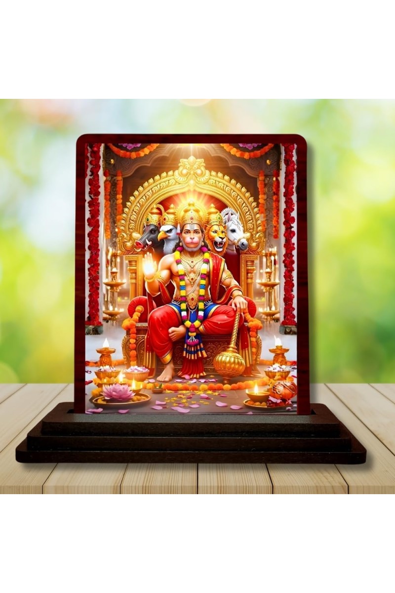 Car Desk/Table Top Lord Hanuman Wooden Photo Stand 3x4 Inches, Compact & Stylish Spiritual Display For Car, Home & Office (Pack Of 1) (F15186)