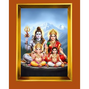Lord Shiva,Ganesha And Kartikeya Golden Photo Frame - 16x20 Inches | Elegant Wooden Frame For Home, Office & Temple Decoration | Spiritual Wall & Table Decor And Gift Item (F9768)