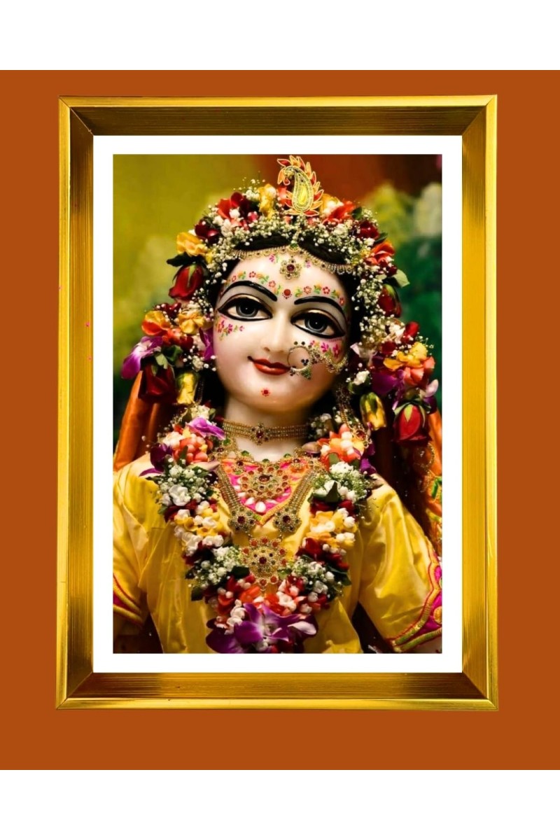 Divine Radha Rani Golden Photo Frame - 14x18 Inches | Elegant Wooden Frame For Home, Office & Temple Decoration | Spiritual Wall & Table Decor And Gift Item (F9837)
