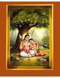 Lord Ram And Sita Golden Photo Frame - 14x18 Inches | Elegant Wooden Frame For Home, Office & Temple Decoration | Spiritual Wall & Table Decor And Gift Item (F9791)