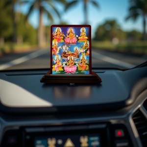 Car Desk/Table Top Ashta Lakshmi Wooden Photo Stand 3x4 Inches, Compact & Stylish Spiritual Display For Car, Home & Office (Pack Of 1) (F14278)