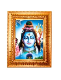 Har Har Mahadev Golden Designer Photo Frame | 10x14 Inch Religious Wall Hanging Frame For Home & Office Decoration | Hindu Deity Har Har Mahadev Spiritual Gift Item