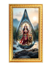 Devi Durga Digital Golden Color Photo Frame | Hindu Religious Wall Decor | 8x15 Inches - Inspirational Wall Art For Office, Home Decor - Ideal Spiritual Gift (F10376)