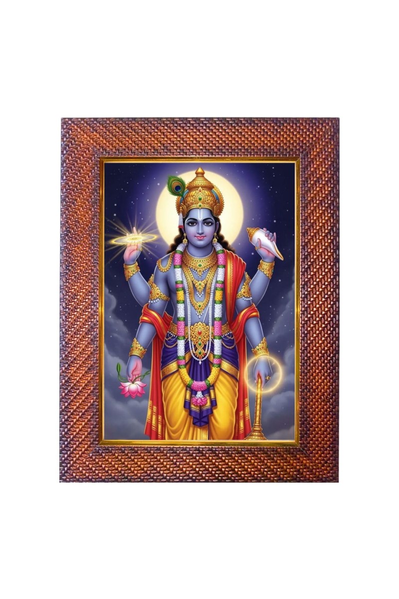Lord Krishna Photo Frame 19X23 Inch Religious Wall & Table Decor Frame | Lord Krishna Spiritual Photo Frame For Home, Temple & Office | Decorative Hindu God & Goddess Frame (Pack Of 1) (F18004)