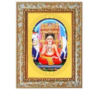 Lord Sri Raghavendra Swamy Spiritual Guru Digital Photo In Designer Frame, Size 8x12 Inch | Hindu Religious Picture For Home Temple, Office & Gift | Wall Art & Pooja Decor (F10419)