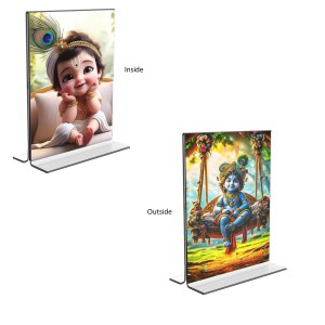 Bal Gopal Sri Krishna Acrylic T-Style Photo Stand - 11x13 Inches, Compact and Stylish Spiritual Display, easily change 2 photos (Pack of 1)
