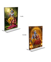 Sri Krishna and Sri Radha Acrylic T-Style Photo Stand - 11x13 Inches, Compact and Stylish Spiritual Display, easily change 2 photos (Pack of 1)