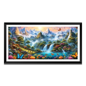 Nature Landscape Floating Frame Scenery Digital Print - (I5738) - 12x24 inch Modern Nature Wall Art for Living Room, Bedroom, Office, Hotels, Drawing Room