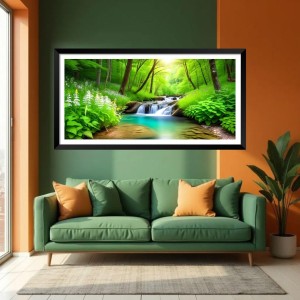 Nature Landscape Floating Frame Scenery Digital Print - (I5820) - 12x24 inch Modern Nature Wall Art for Living Room, Bedroom, Office, Hotels, Drawing Room