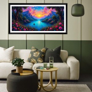 Nature Landscape Floating Frame Scenery Digital Print - (I5833) - 12x24 inch Modern Nature Wall Art for Living Room, Bedroom, Office, Hotels, Drawing Room