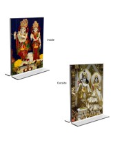 Sri Krishna and Sri Radha Acrylic T-Style Photo Stand - 11x13 Inches, Compact and Stylish Spiritual Display, easily change 2 photos (Pack of 1)