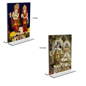 Sri Krishna and Sri Radha Acrylic T-Style Photo Stand, Compact and Stylish Spiritual Display, easily change 2 photos (Pack of 1)