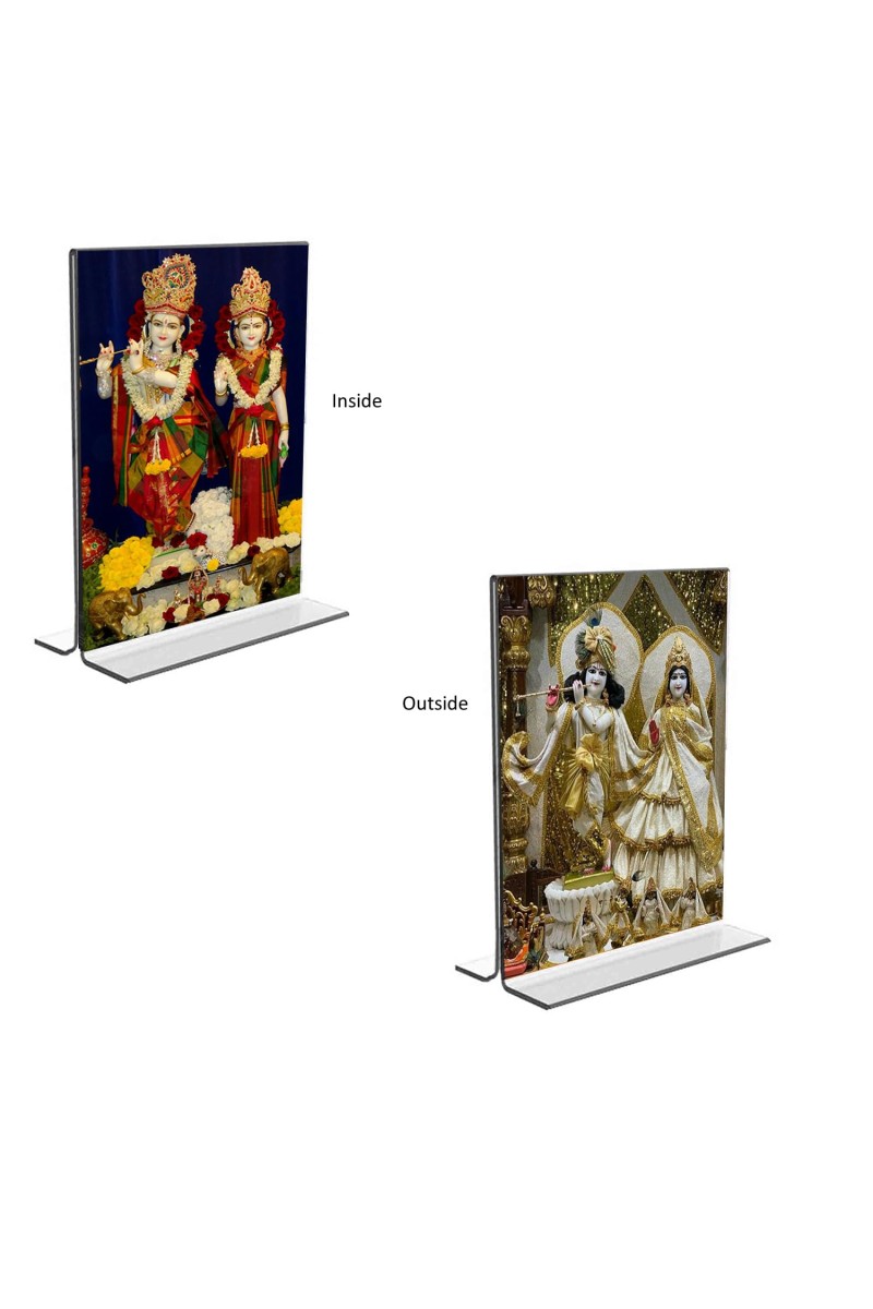 Sri Krishna and Sri Radha Acrylic T-Style Photo Stand, Compact and Stylish Spiritual Display, easily change 2 photos (Pack of 1)