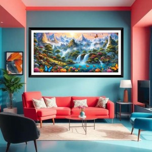 Nature Landscape Floating Frame Scenery Digital Print - (I5738) - 12x24 inch Modern Nature Wall Art for Living Room, Bedroom, Office, Hotels, Drawing Room