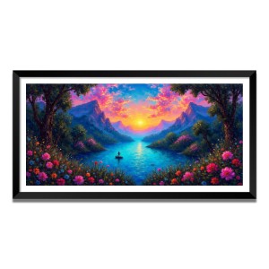 Nature Landscape Floating Frame Scenery Digital Print - (I5833) - 12x24 inch Modern Nature Wall Art for Living Room, Bedroom, Office, Hotels, Drawing Room