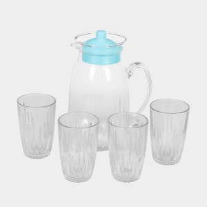 Hitech Sales White Lemon Jug with 4 Glasses - 1.2L Jar & 200ml Drinking Glasses Set