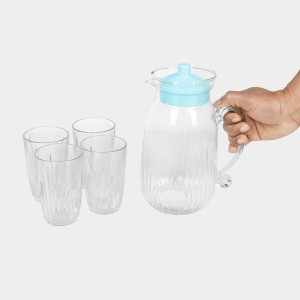 Hitech Sales White Lemon Jug with 4 Glasses - 1.2L Jar & 200ml Drinking Glasses Set