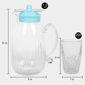Hitech Sales White Lemon Jug with 4 Glasses - 1.2L Jar & 200ml Drinking Glasses Set