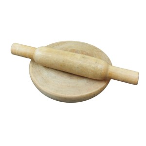 Traditional Indian Kitchen Toy| Mini Wooden Chakla Belan Toy Set – Rolling Board and Pin for Kids Pretend Play | 11.5 cm Board & 16.5 cm Rolling Pin