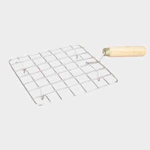 Stainless Steel Wire Roaster with Wooden Handle, for Square Roaster - 17.6 cm X 17.6 cm, for Round Roaster- 18 cm Diameter (Pack of 1)