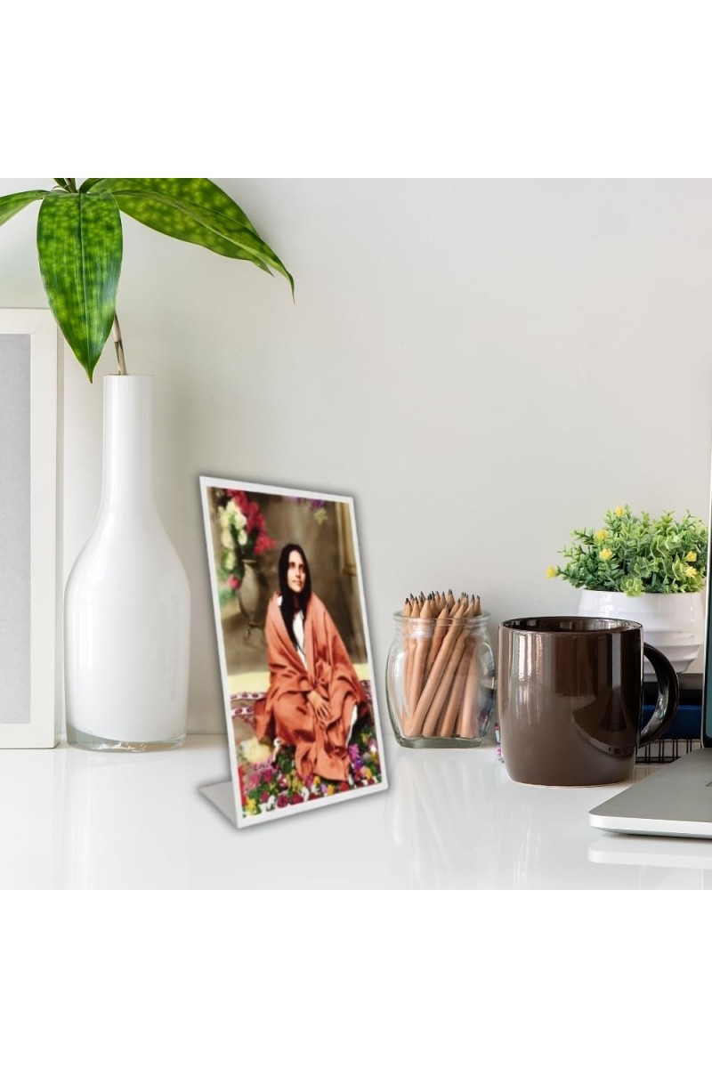 Car Desk/Table Top Anandamayi Ma Acrylic L-Style Photo Stand - 5x7 Inches, Compact And Stylish Spiritual Display (F6716)