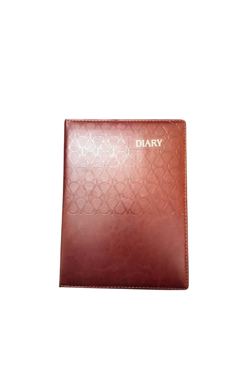 Leather Cover Hardbound Diary | New Year Daily Planner with Monthly Calendar | Office notebook Study & Personal Organizer Embossed Design | Daily Writing Journal (Brown)