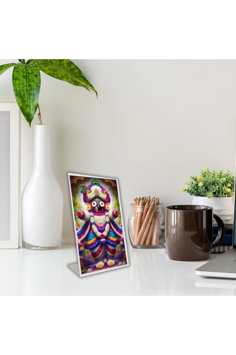 Car Desk/Table Top Jai Jagannath Acrylic L-Style Photo Stand - 2.5x3.5 Inches, Compact And Stylish Spiritual Display (F6660)