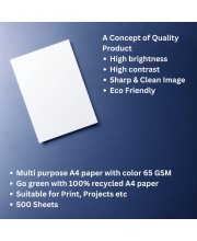 A4 Size Plain White Paper Pack of 1 (Sheets – 500) Multipurpose Sheets for Home, Office, School, Crafting, Printing, Writing, and Sketching, Art Projects (Smooth Finish - 65 GSM)