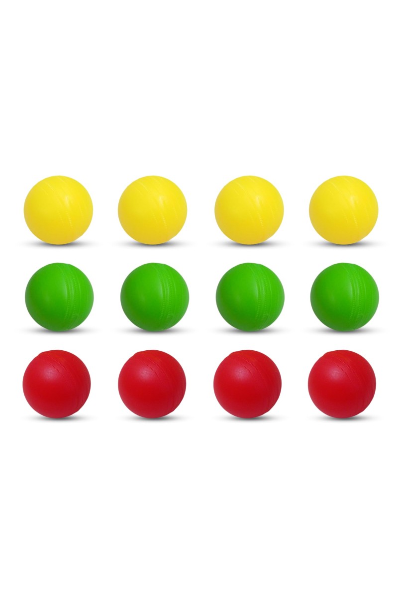Hi Tech Sales Multicolor Plastic Cricket Balls | Lightweight and Durable Practice Balls for Kids and Adults | Indoor & Outdoor Play (Yellow, Red, Green) (Medium, 12, Count)