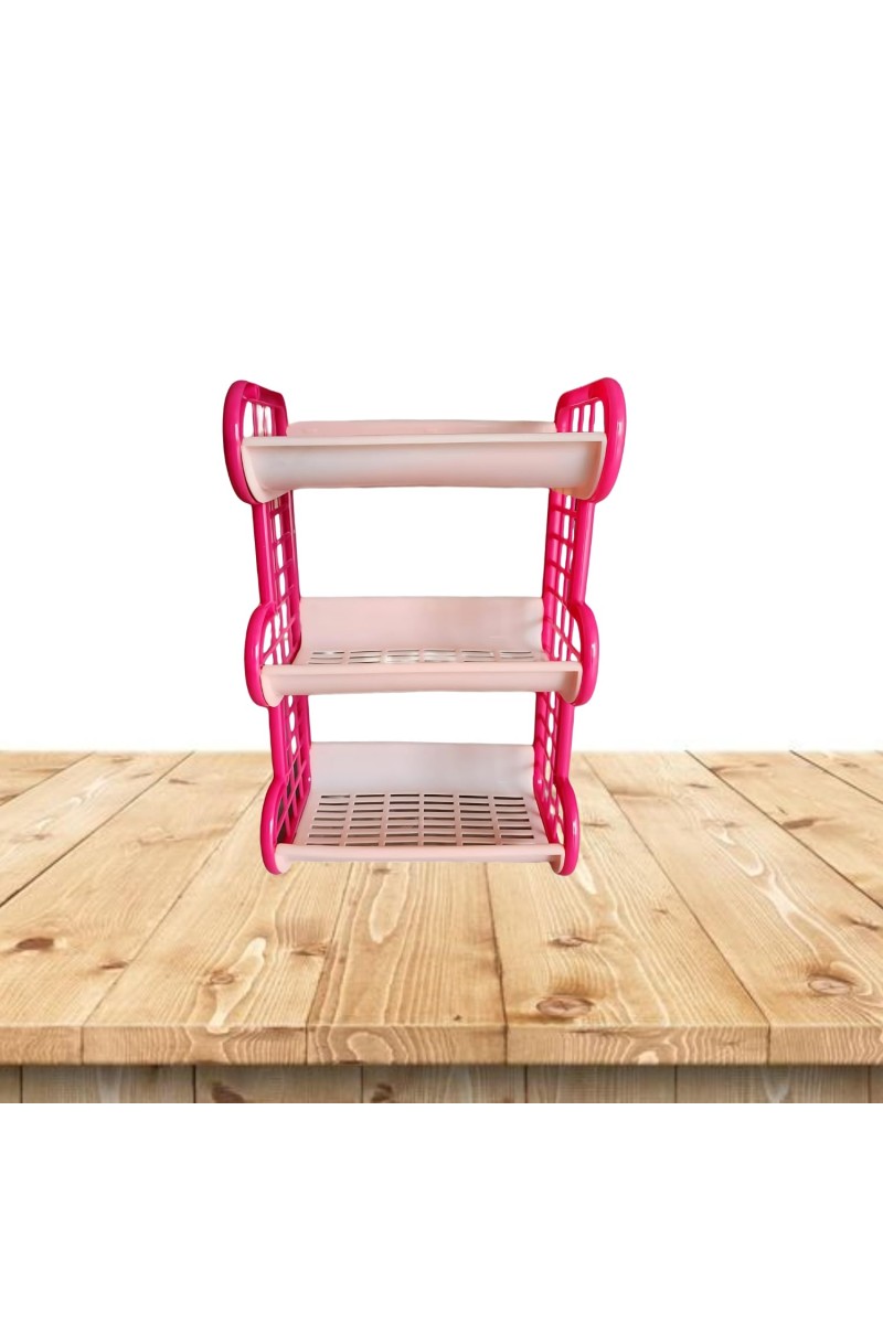 3-Tier Plastic Storage Rack Shelf for Kitchen, Bathroom, or Office | Multipurpose Organizer | Durable & Lightweight | Pink & Beige