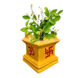 Tulsi Tree Planter Pot Indoor Outdoor Sacred Basil Plant Holder Decorative Eco-Friendly Durable Lightweight (Yellow)