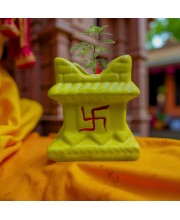 Hi Tech Sales Ceramic Tulsi Mandir | Traditional Planter Pot with Om & Swastik Symbols | Sacred Hindu Tulsi Planter for Home & Temple Use (Yellow)