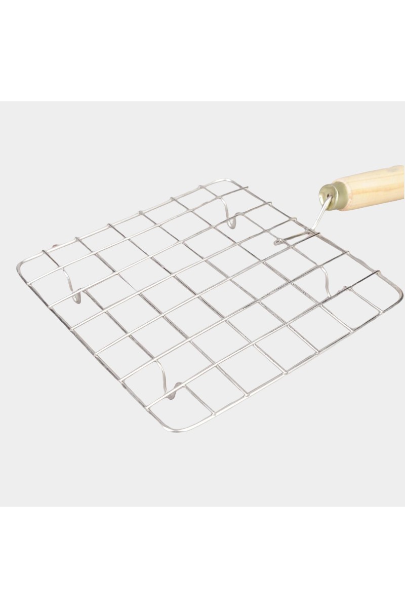 Stainless Steel Wire Roaster with Wooden Handle, for Square Roaster - 17.6 cm X 17.6 cm, for Round Roaster- 18 cm Diameter (Pack of 1)