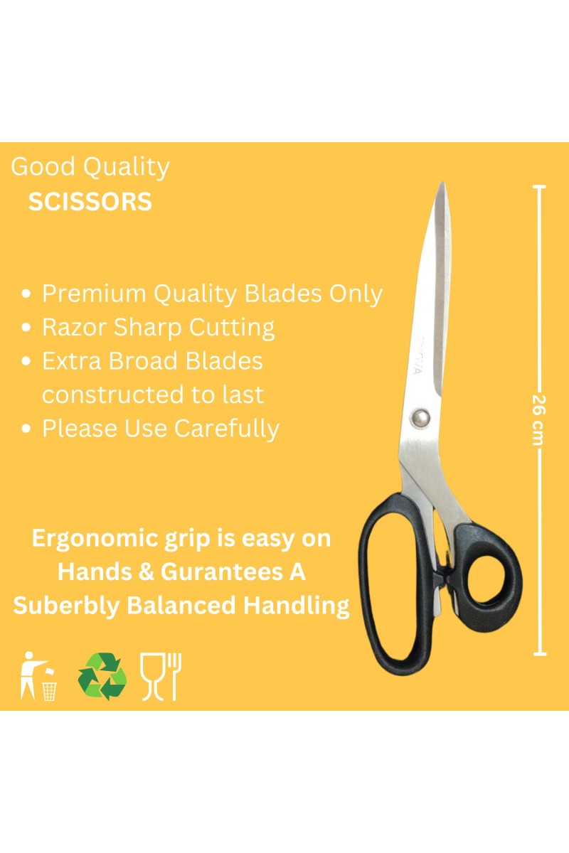 Hitech Sales Multi Purpose Scissors 11” Rajor Sharp Cutting, Better Grip, Ideal for Office, Home, School, Art & Craft (26 cm, Black - Pack of 1)