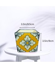 Handcrafted Ceramic Square Pot with Floral Design | Multicolor Decorative Plant Pot for Indoor Plants, & Home Décor
