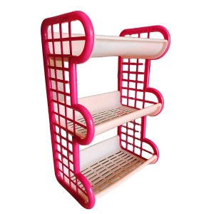 3-Tier Plastic Storage Rack Shelf for Kitchen, Bathroom, or Office | Multipurpose Organizer | Durable & Lightweight | Pink & Beige