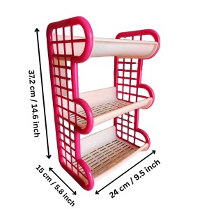 3-Tier Plastic Storage Rack Shelf for Kitchen, Bathroom, or Office | Multipurpose Organizer | Durable & Lightweight | Pink & Beige