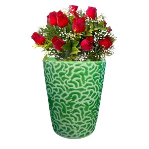 The Decor Green and White Hand-Painted Ceramic Planter – Modern Textured Flower Pot for Indoor Plants Succulents & Home Decor. (only Pot)