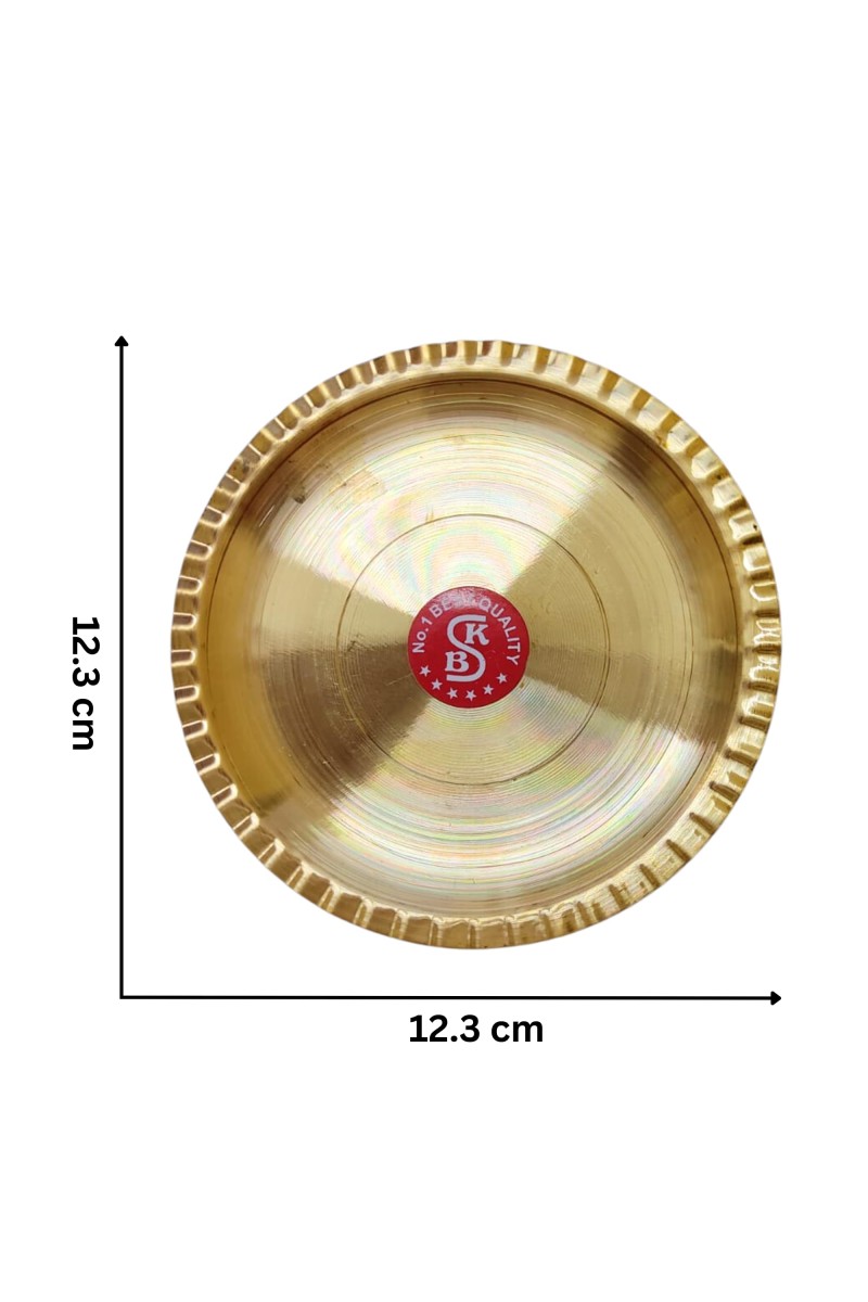 Small Brass Puja Thali/Bhog Thali for Mandir with Beautiful Design for Home & Temple Decoration & Gifting (12 cm)