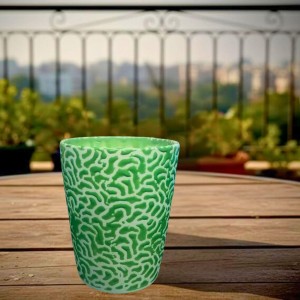 The Decor Green and White Hand-Painted Ceramic Planter – Modern Textured Flower Pot for Indoor Plants Succulents & Home Decor. (only Pot)