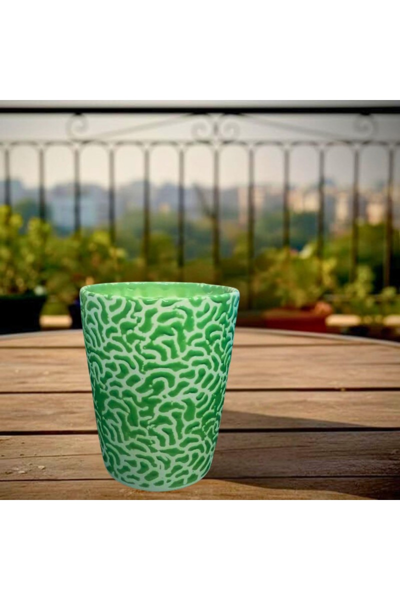 The Decor Green and White Hand-Painted Ceramic Planter – Modern Textured Flower Pot for Indoor Plants Succulents & Home Decor. (only Pot)