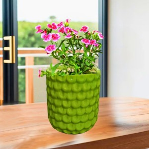 Green Ceramic Plant Pot for Indoor Plants | Decorative Textured Flower Planter for Home, Office & Tabletop Decor (only Pot)